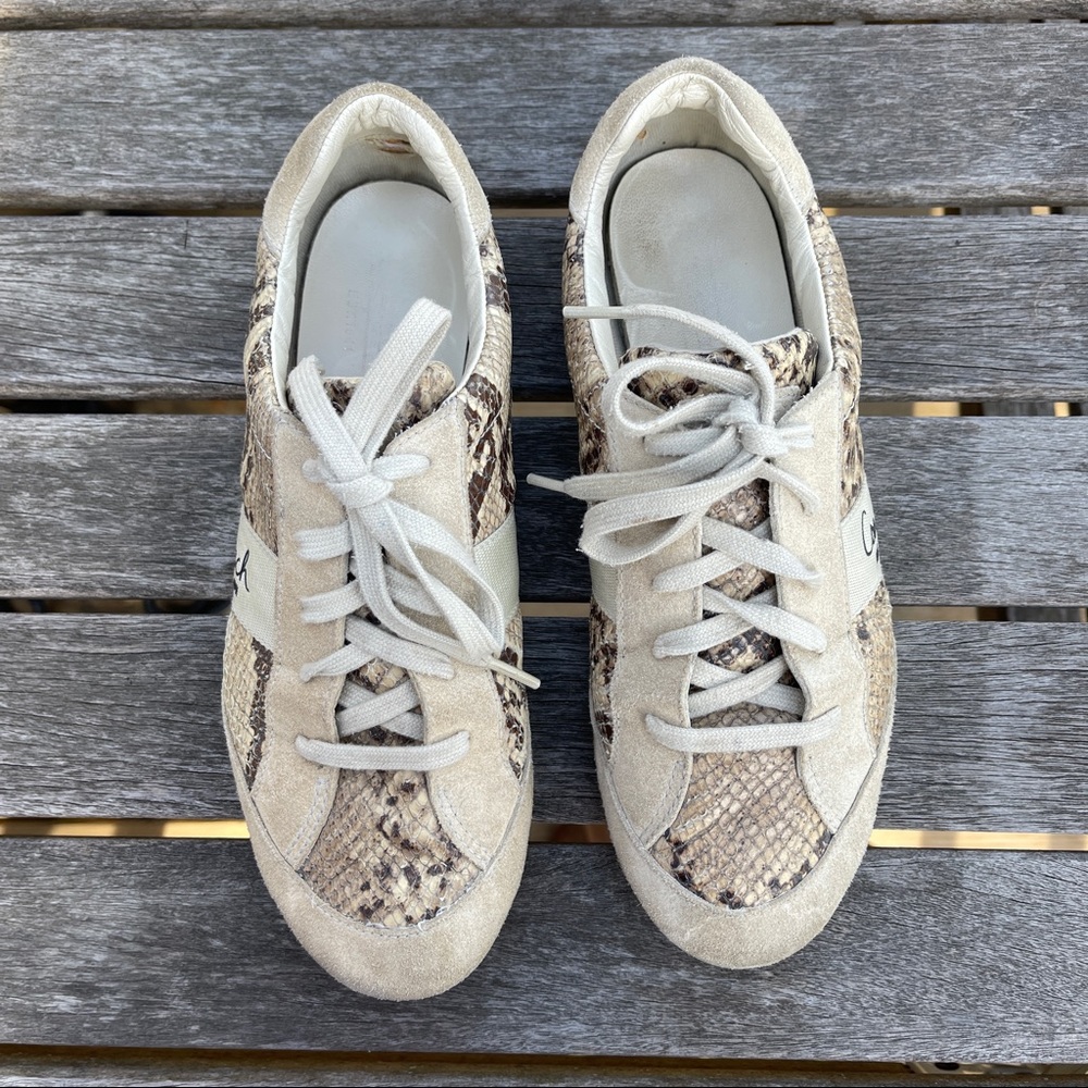 Coach Reina Snakeskin Sneakers Leather And Suede Lace Up Tan Brown Size 8 - Picture 4 of 11